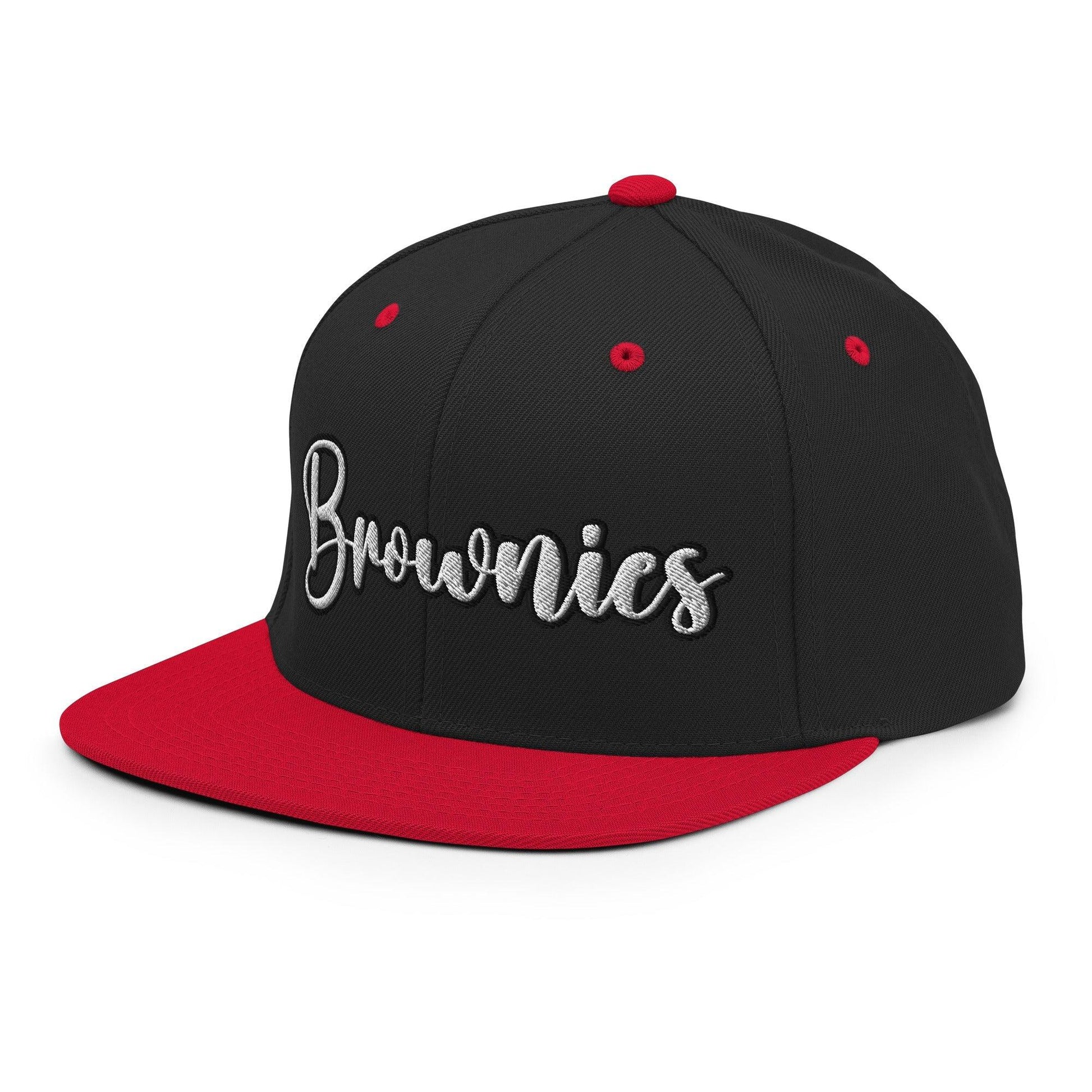 Brownies Script Snapback Hat Black Red