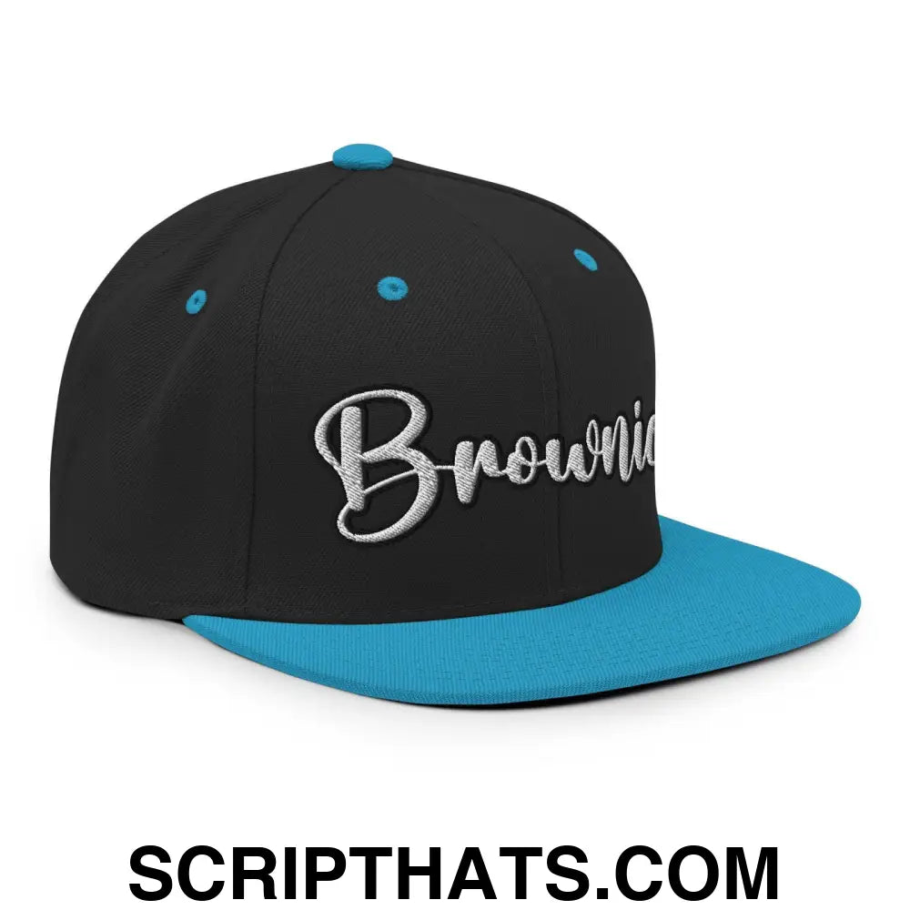 Brownies Script Snapback Hat Black Teal