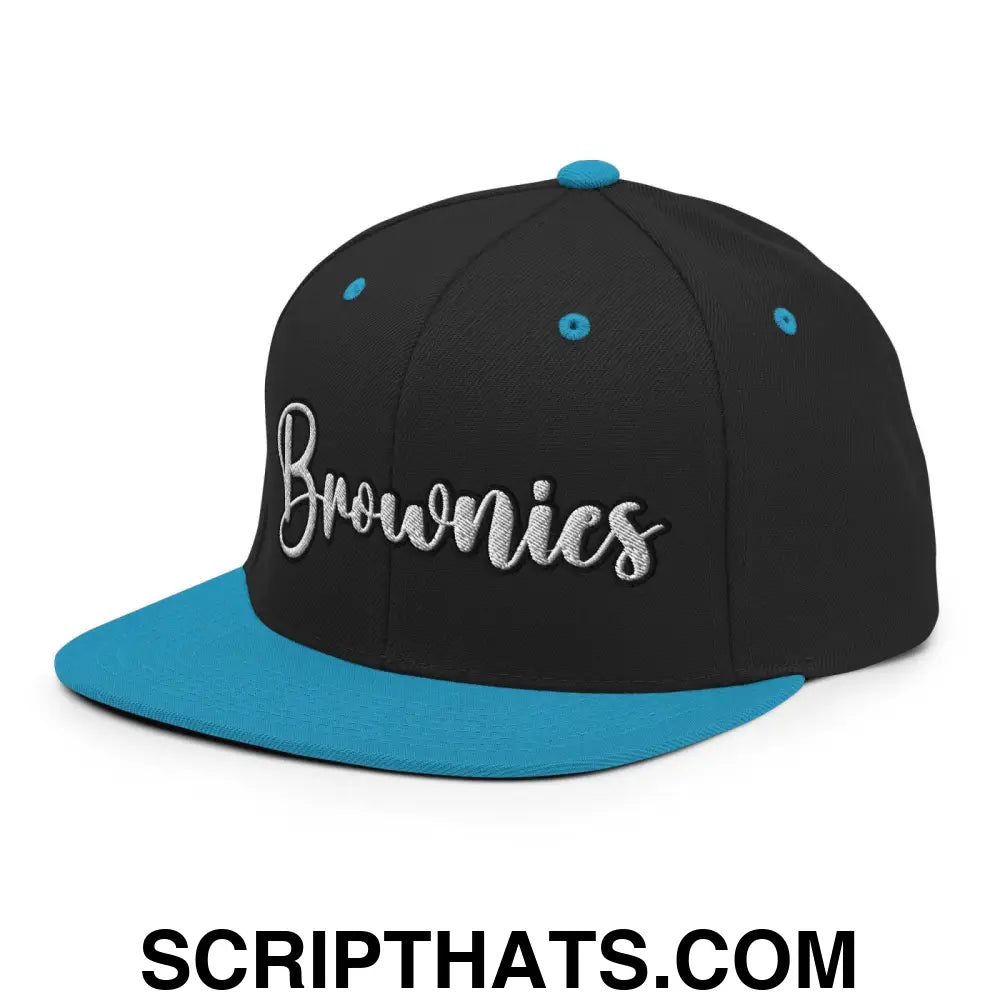 Brownies Script Snapback Hat Black Teal