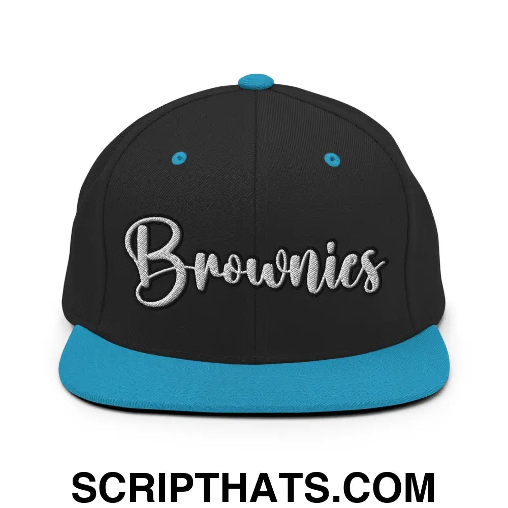 Brownies Script Snapback Hat Black Teal