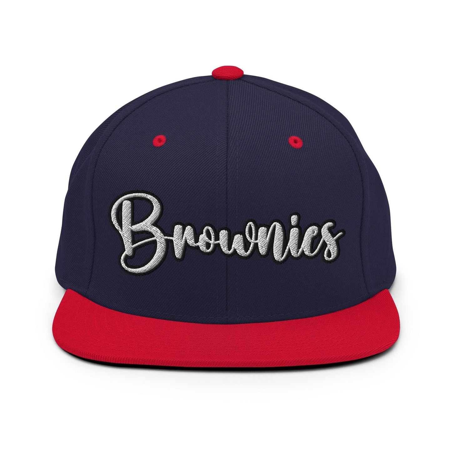 Brownies Script Snapback Hat Navy Red