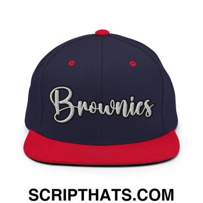 Brownies Script Snapback Hat Navy Red