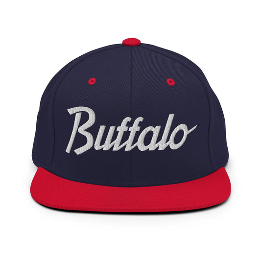 Buffalo Script Snapback Hat Navy Red