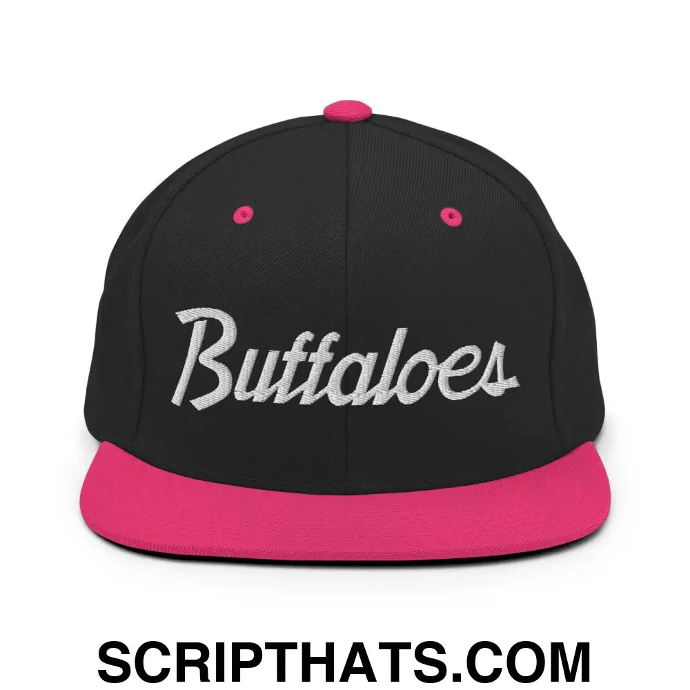 Buffaloes School Mascot Script Snapback Hat Black Neon Pink