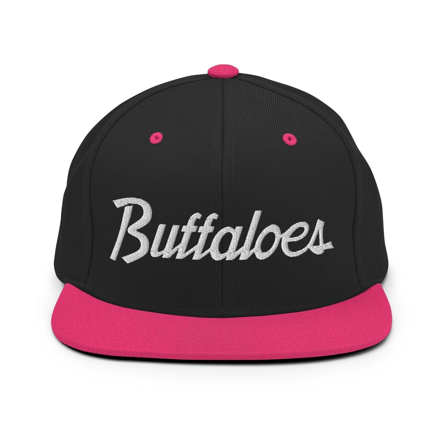 Buffaloes School Mascot Script Snapback Hat Black Neon Pink