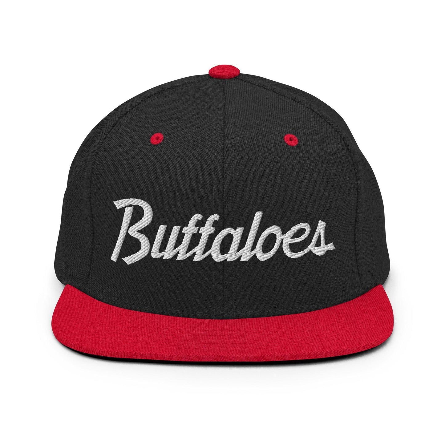 Buffaloes School Mascot Script Snapback Hat Black Red