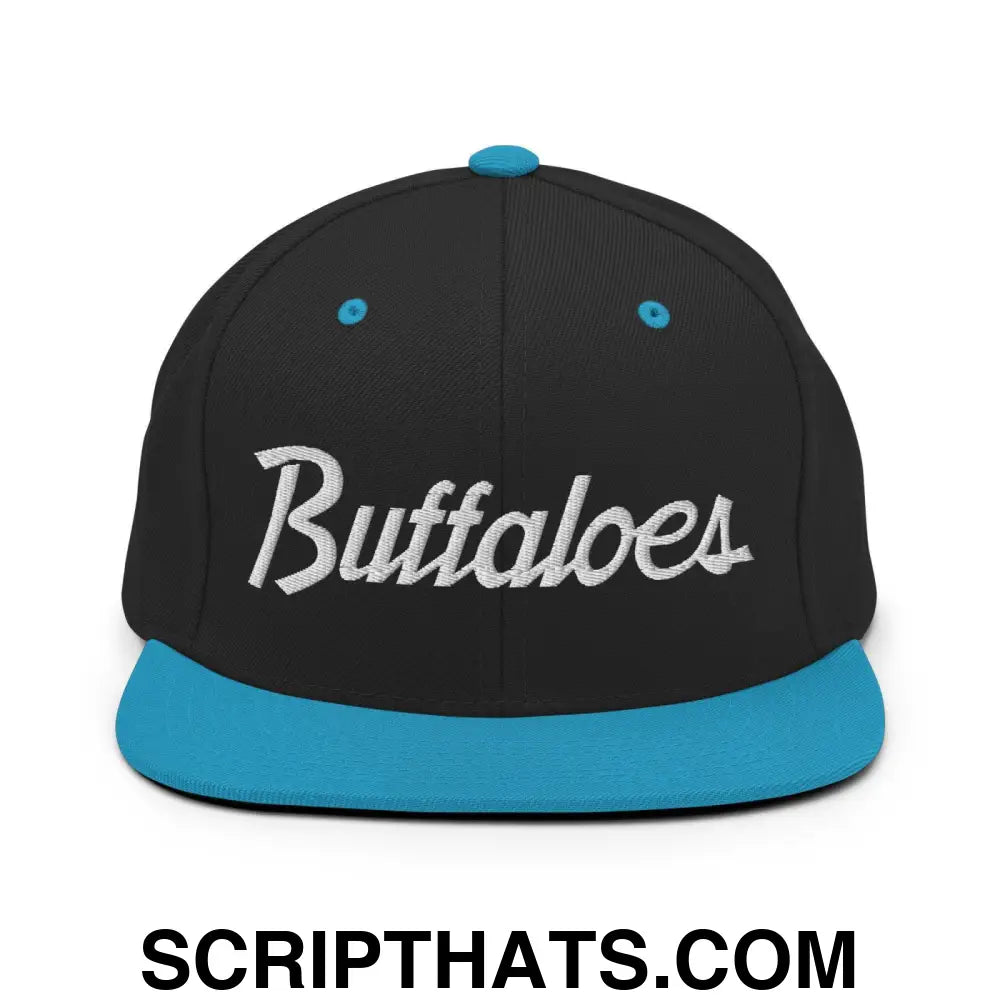 Buffaloes School Mascot Script Snapback Hat Black Teal