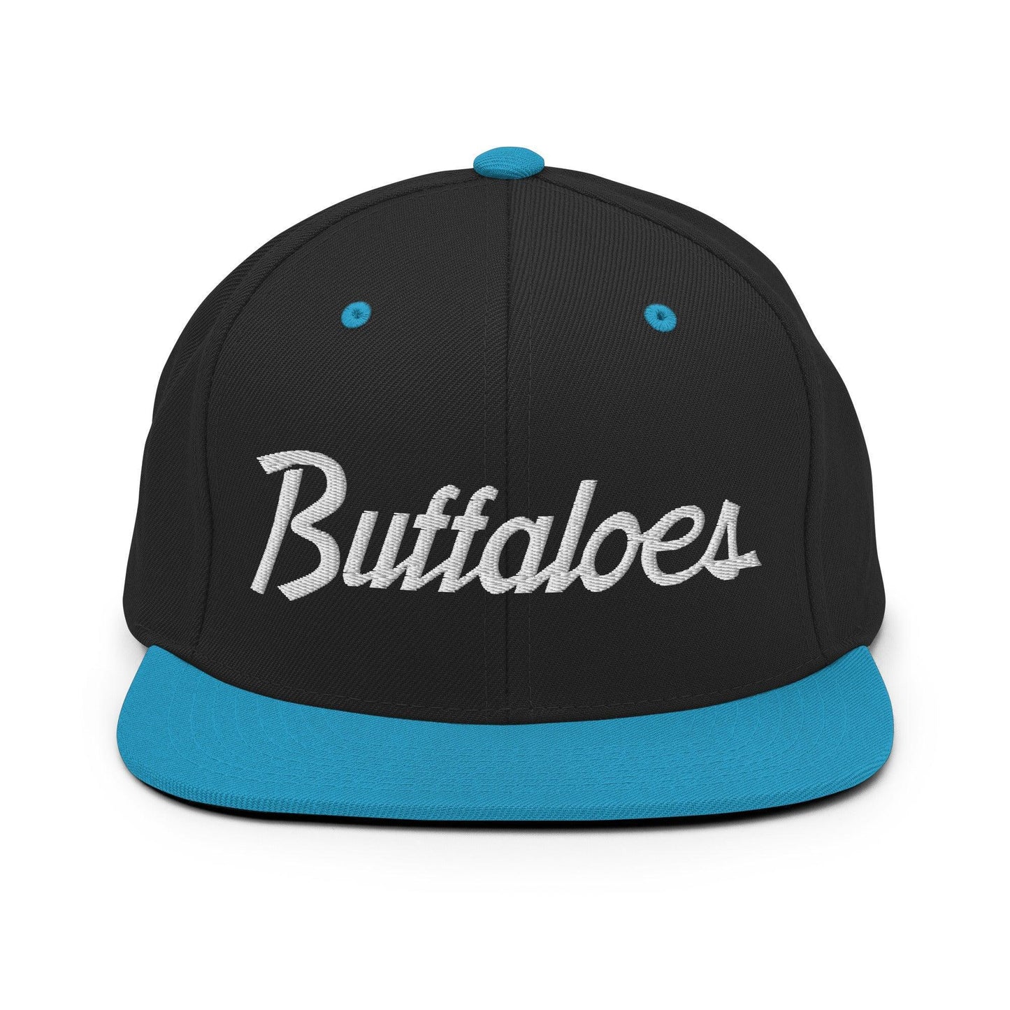 Buffaloes School Mascot Script Snapback Hat Black Teal