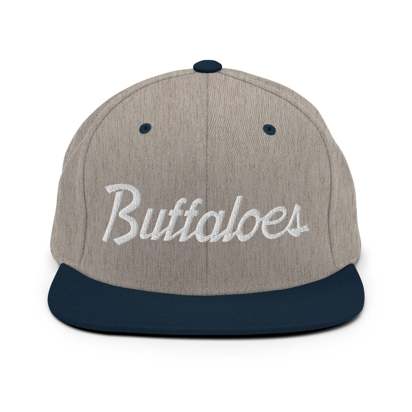 Buffaloes School Mascot Script Snapback Hat Heather Grey Navy