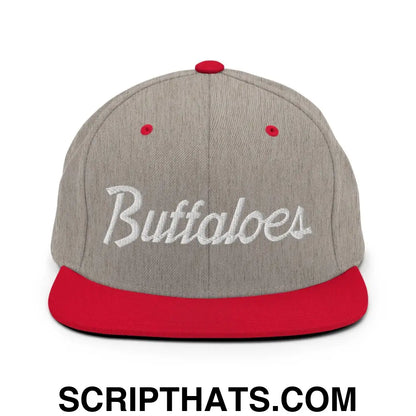 Buffaloes School Mascot Script Snapback Hat Heather Grey Red