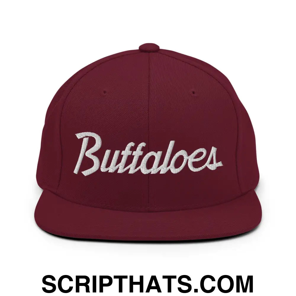 Buffaloes School Mascot Script Snapback Hat Maroon