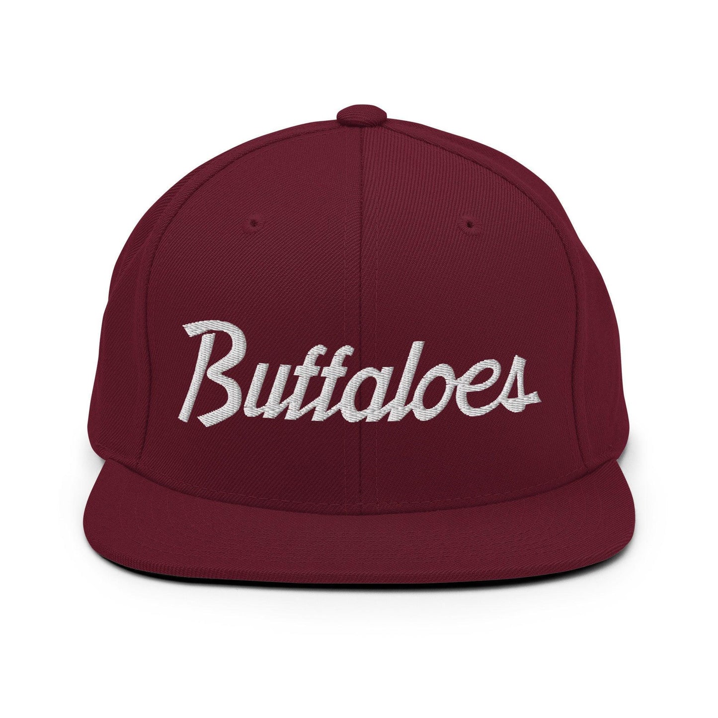 Buffaloes School Mascot Script Snapback Hat Maroon