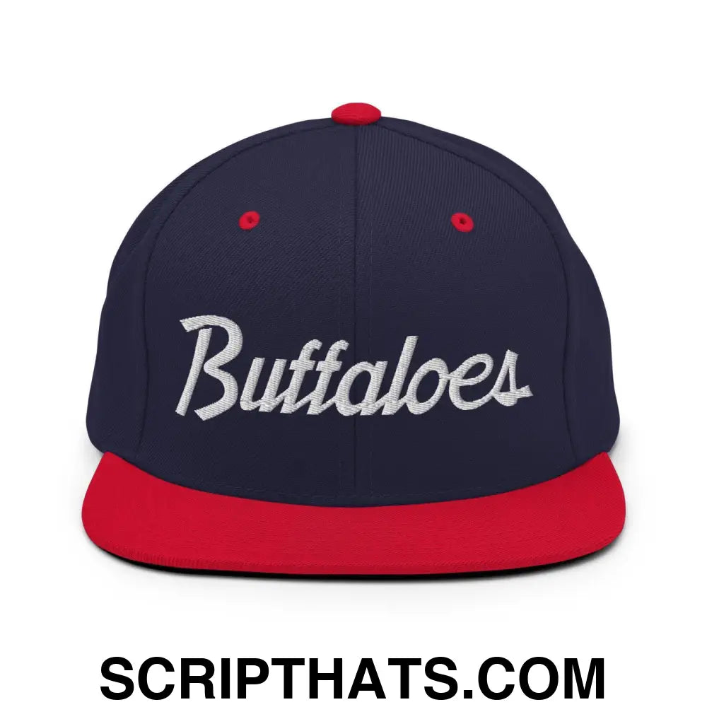 Buffaloes School Mascot Script Snapback Hat Navy Red