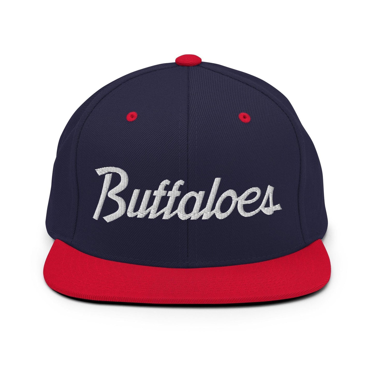 Buffaloes School Mascot Script Snapback Hat Navy Red