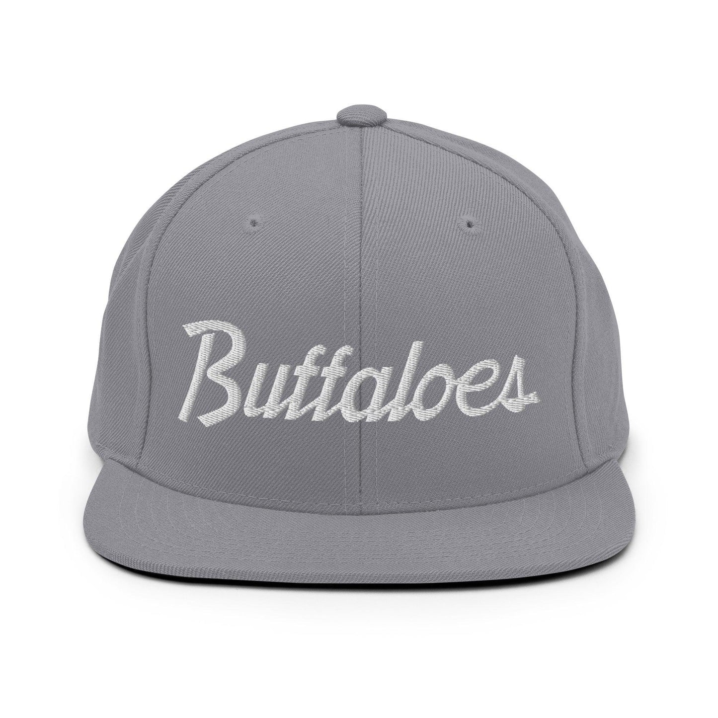 Buffaloes School Mascot Script Snapback Hat Silver