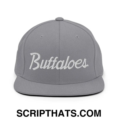 Buffaloes School Mascot Script Snapback Hat Silver