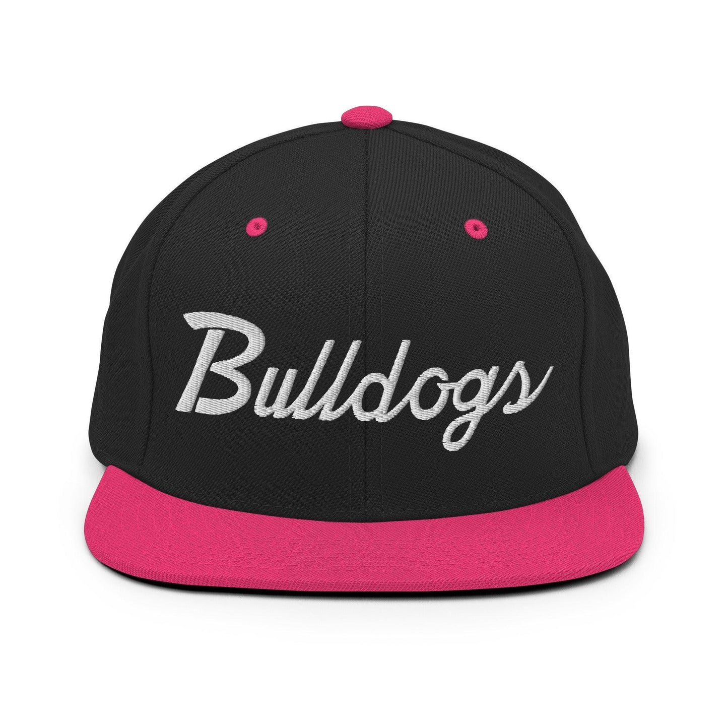 Bulldogs School Mascot Script Snapback Hat Black Neon Pink