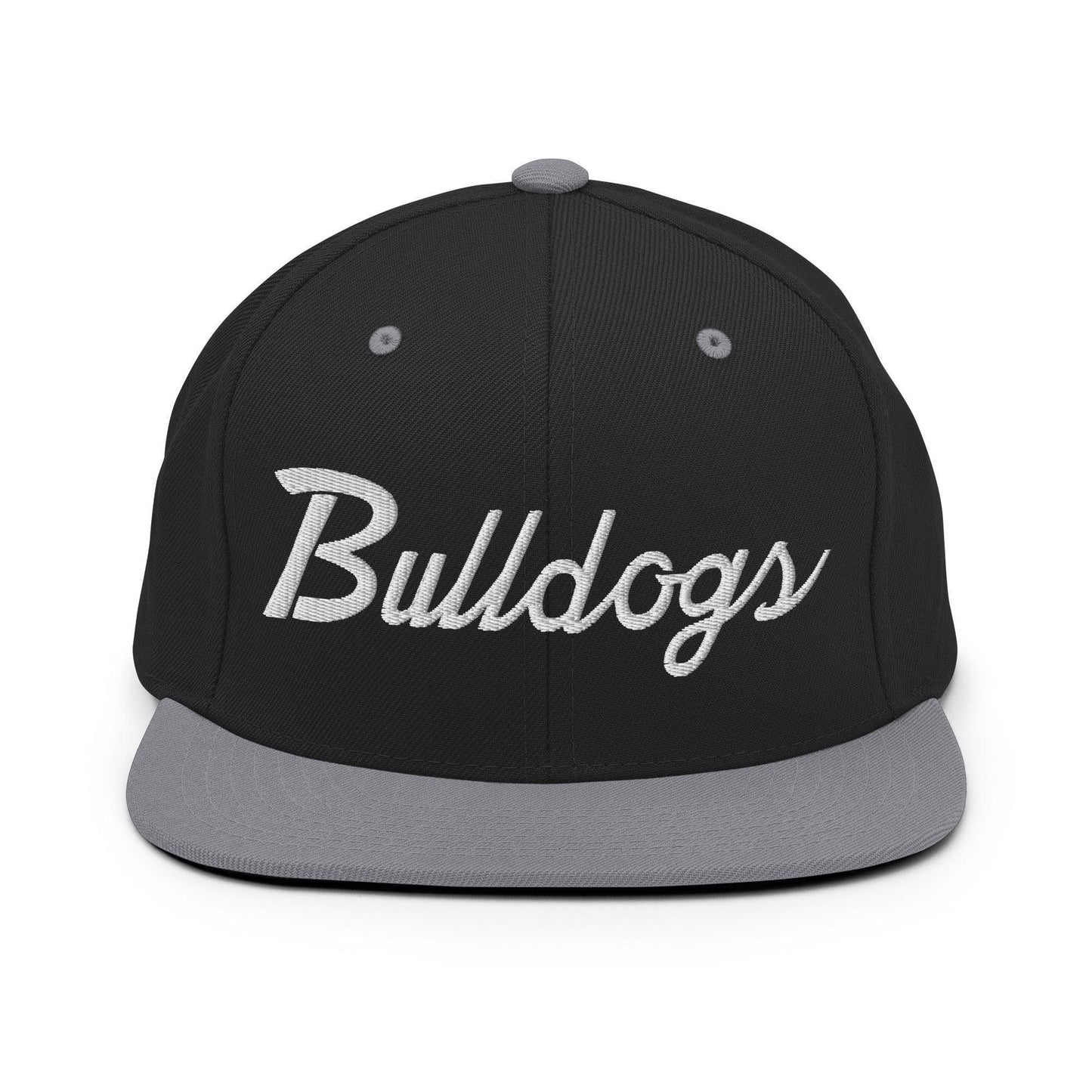 Bulldogs School Mascot Script Snapback Hat Black Silver