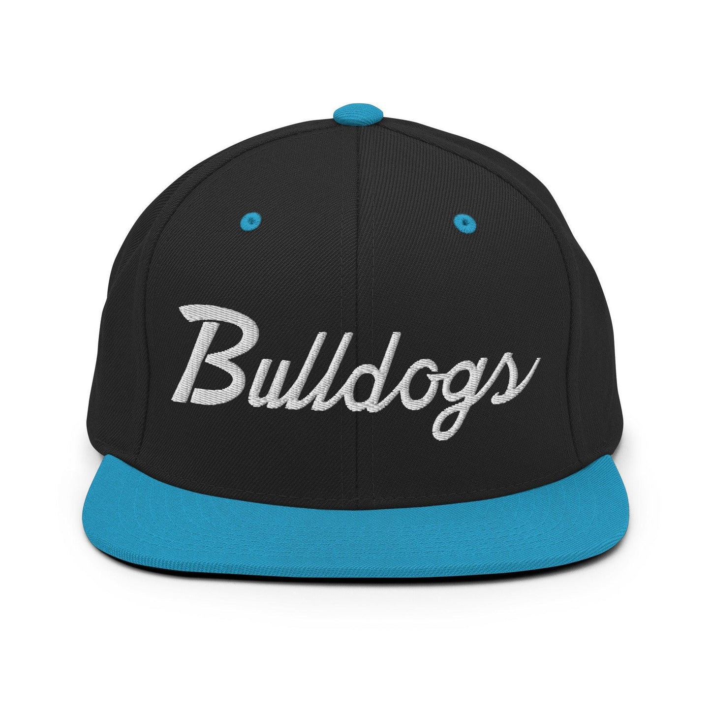 Bulldogs School Mascot Script Snapback Hat Black Teal