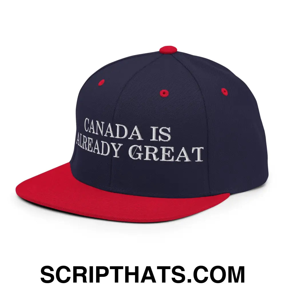 Canada is Already Great Embroidered Flat Bill Brim Snapback Hat Navy Red