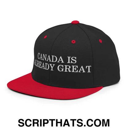 Canada is Already Great Embroidered Flat Bill Brim Snapback Hat Black Red