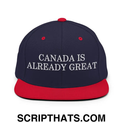 Canada is Already Great Embroidered Flat Bill Brim Snapback Hat Navy Red