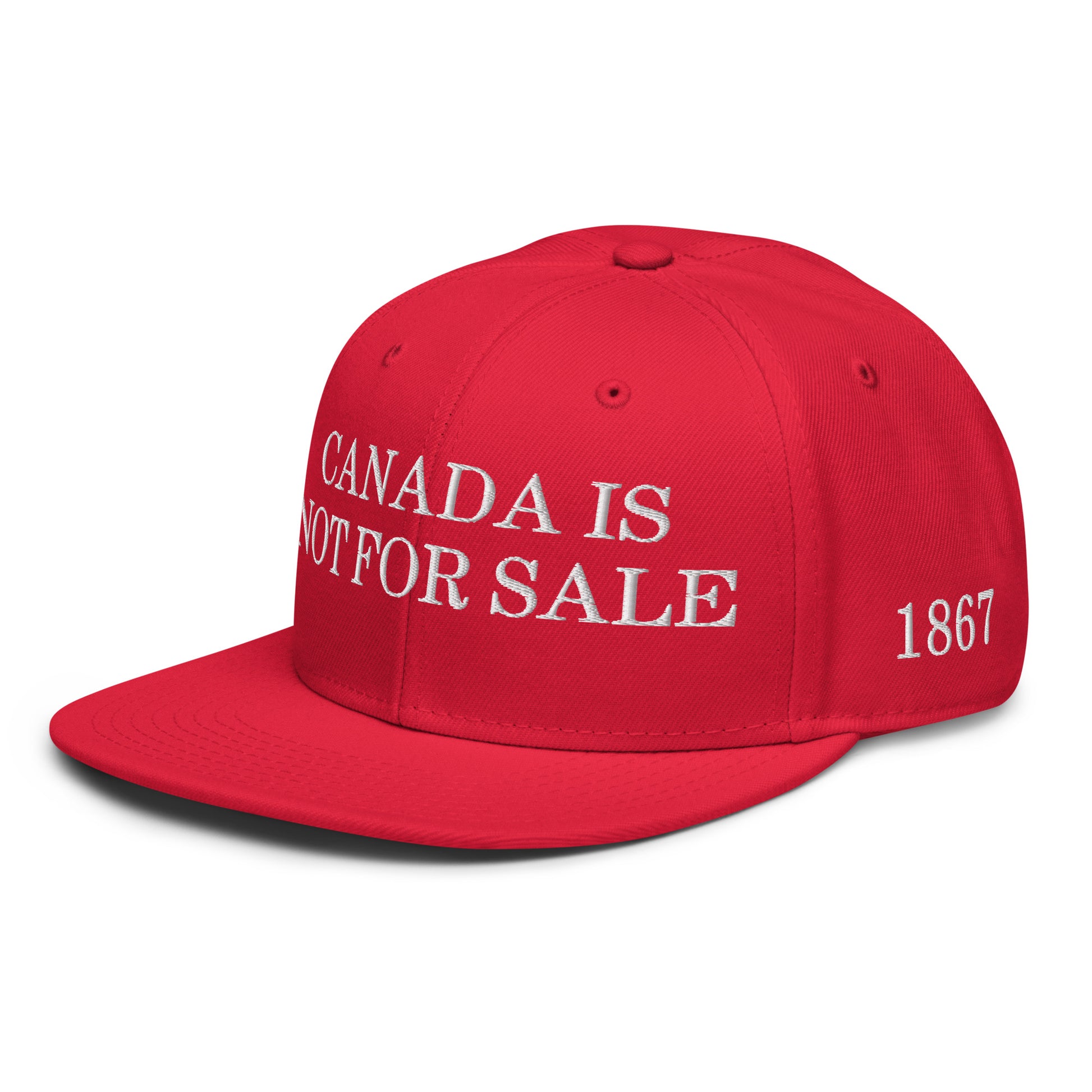 Canada is not for Sale 1867 Flag Embroidered Flat Brim Bill Snapback Hat Red