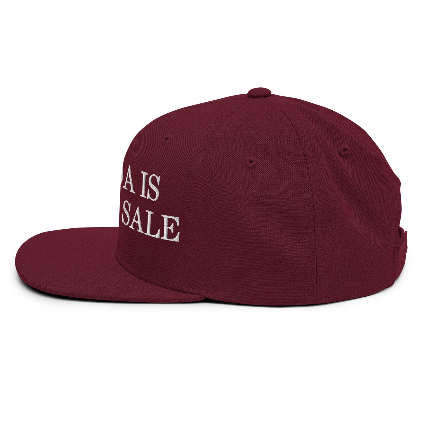 Canada is not for Sale Embroidered Flat Bill Brim Snapback Hat Maroon