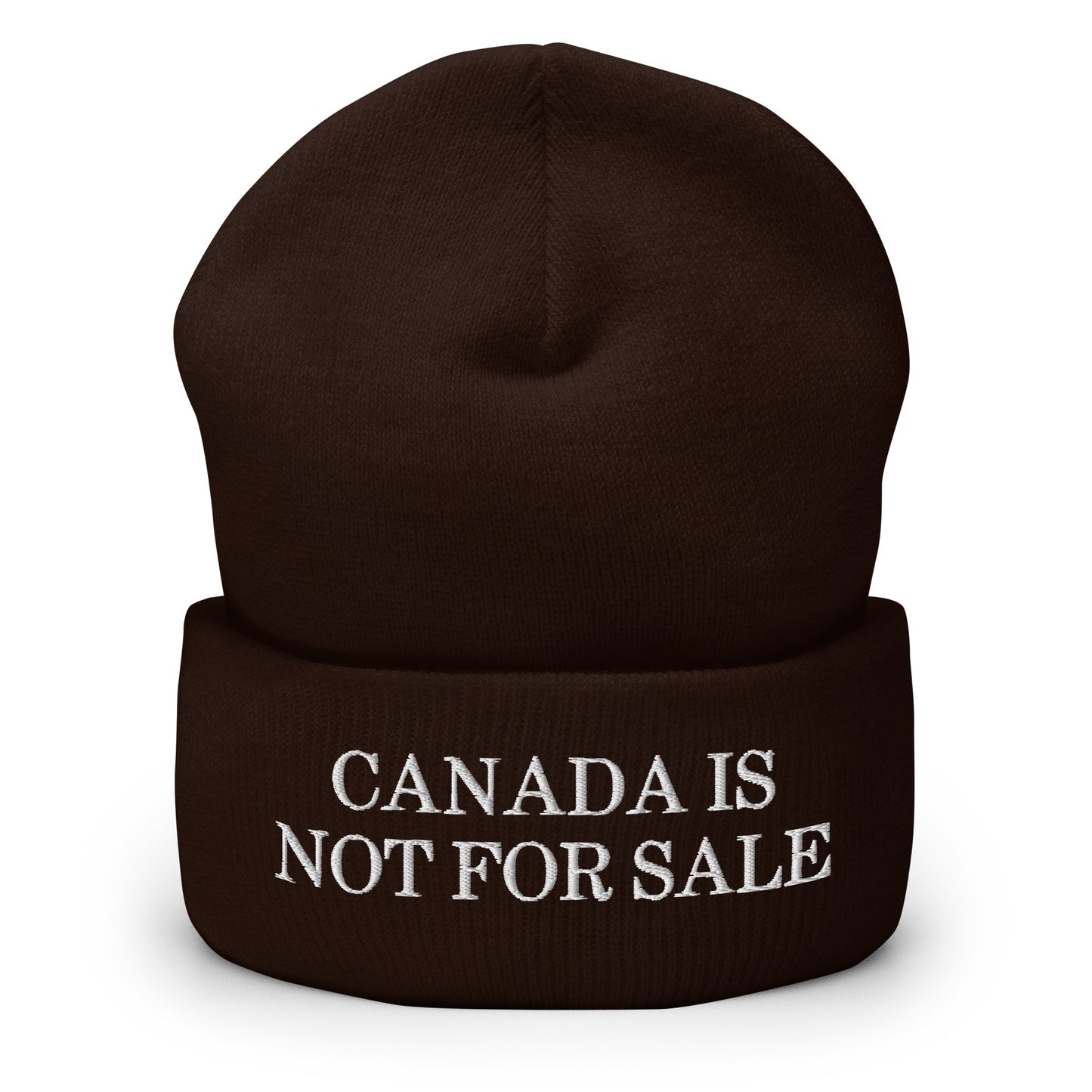 Canada is not for Sale Embroidered Knit Cuffed Beanie Brown