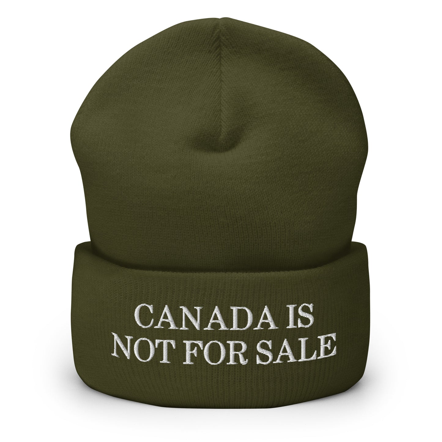 Canada is not for Sale Embroidered Knit Cuffed Beanie Olive