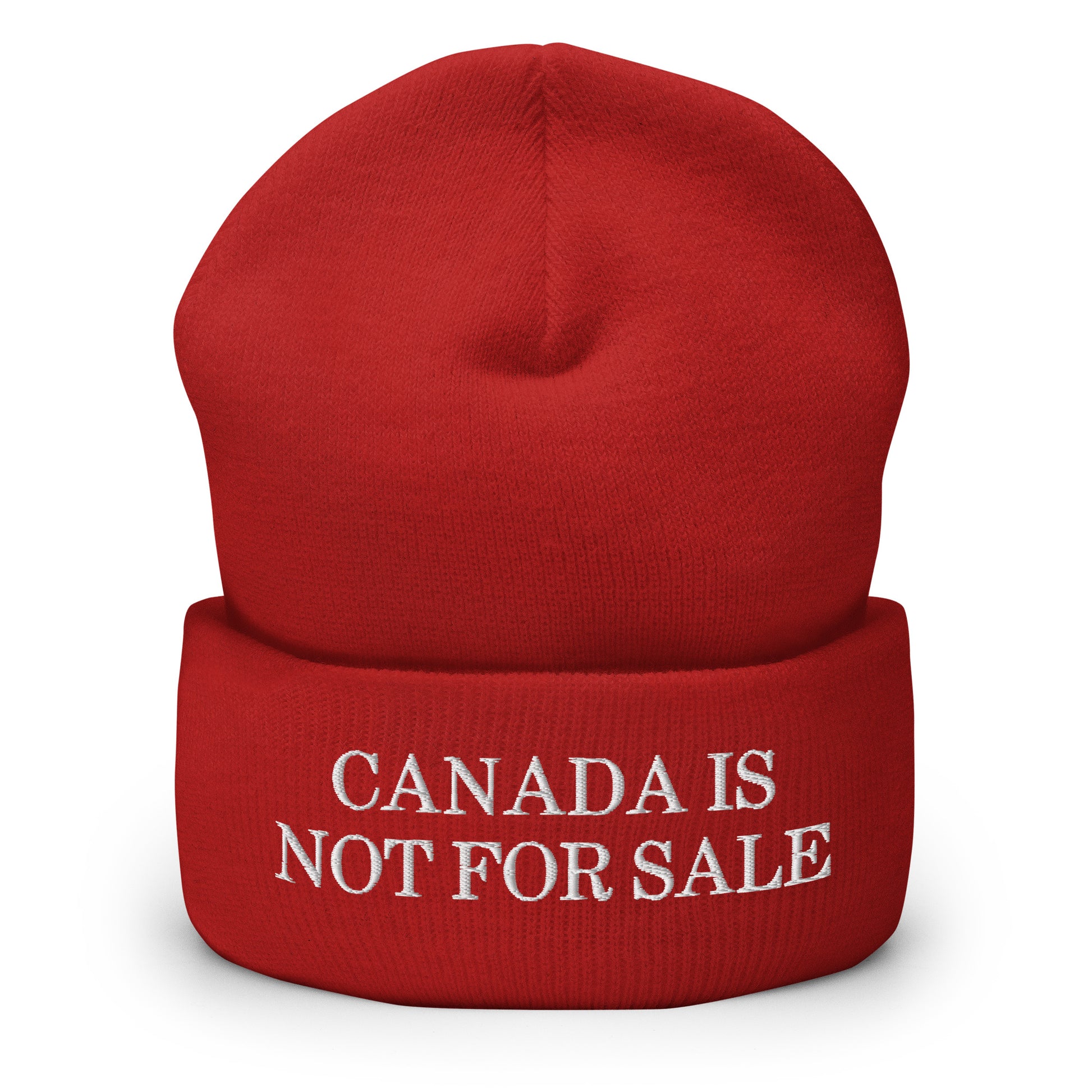 Canada is not for Sale Embroidered Knit Cuffed Beanie Red