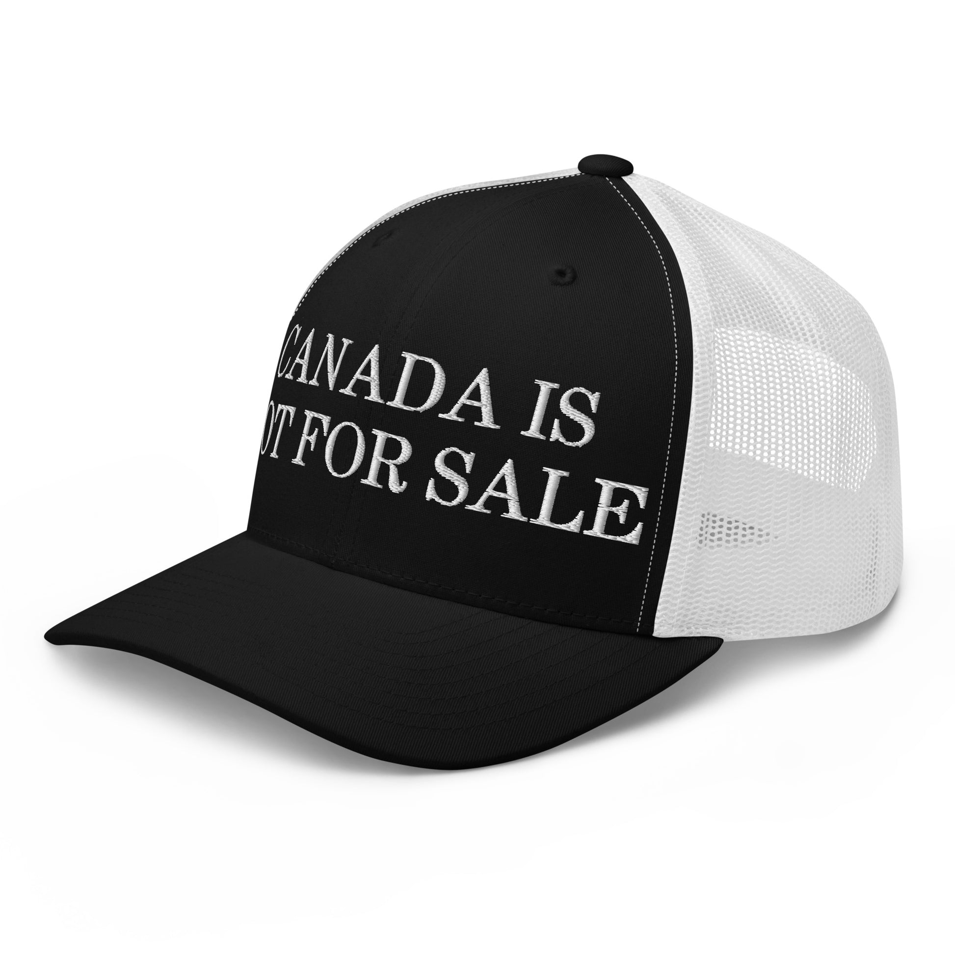 Canada is not for Sale Embroidered Mesh Trucker Hat Black White