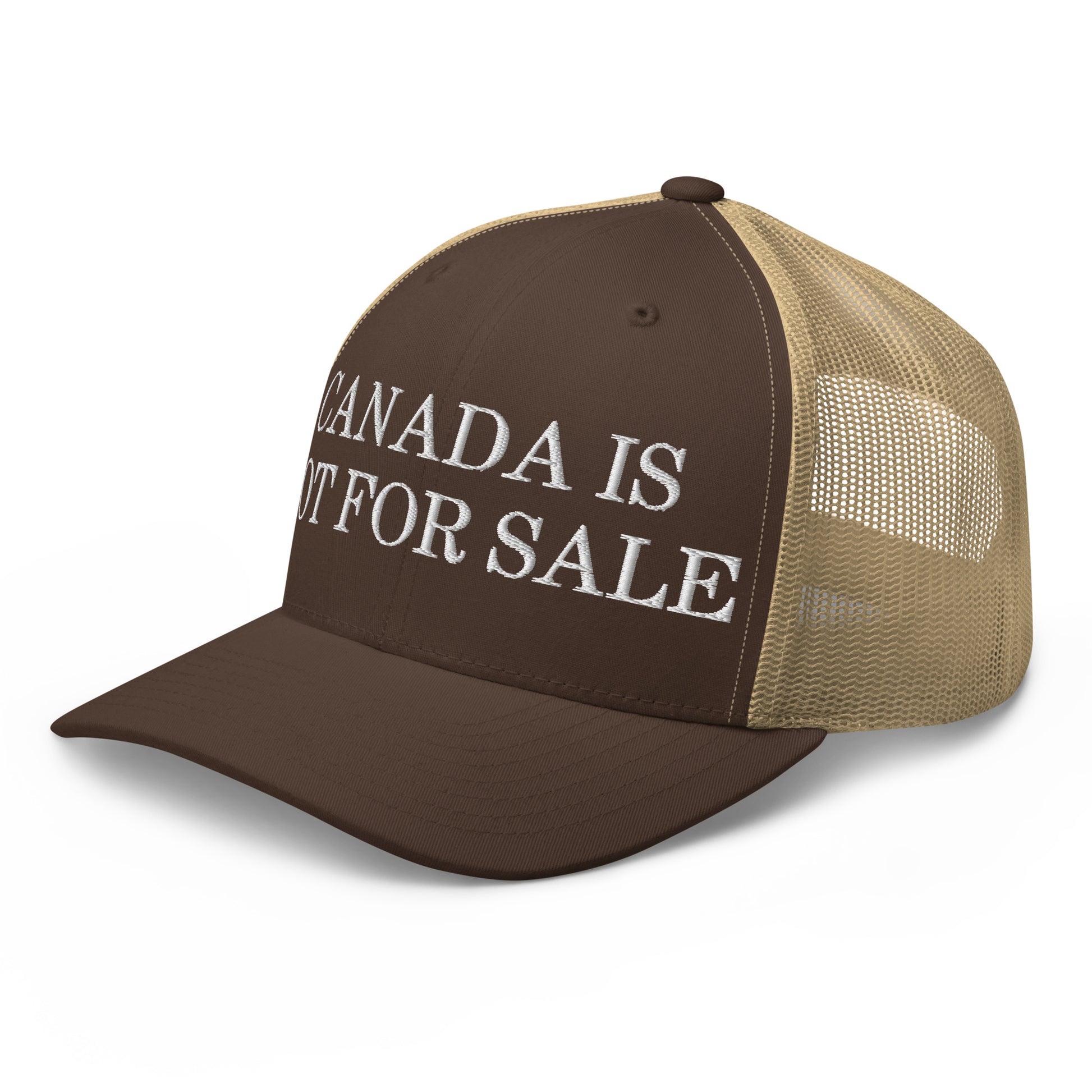 Canada is not for Sale Embroidered Mesh Trucker Hat Brown Khaki