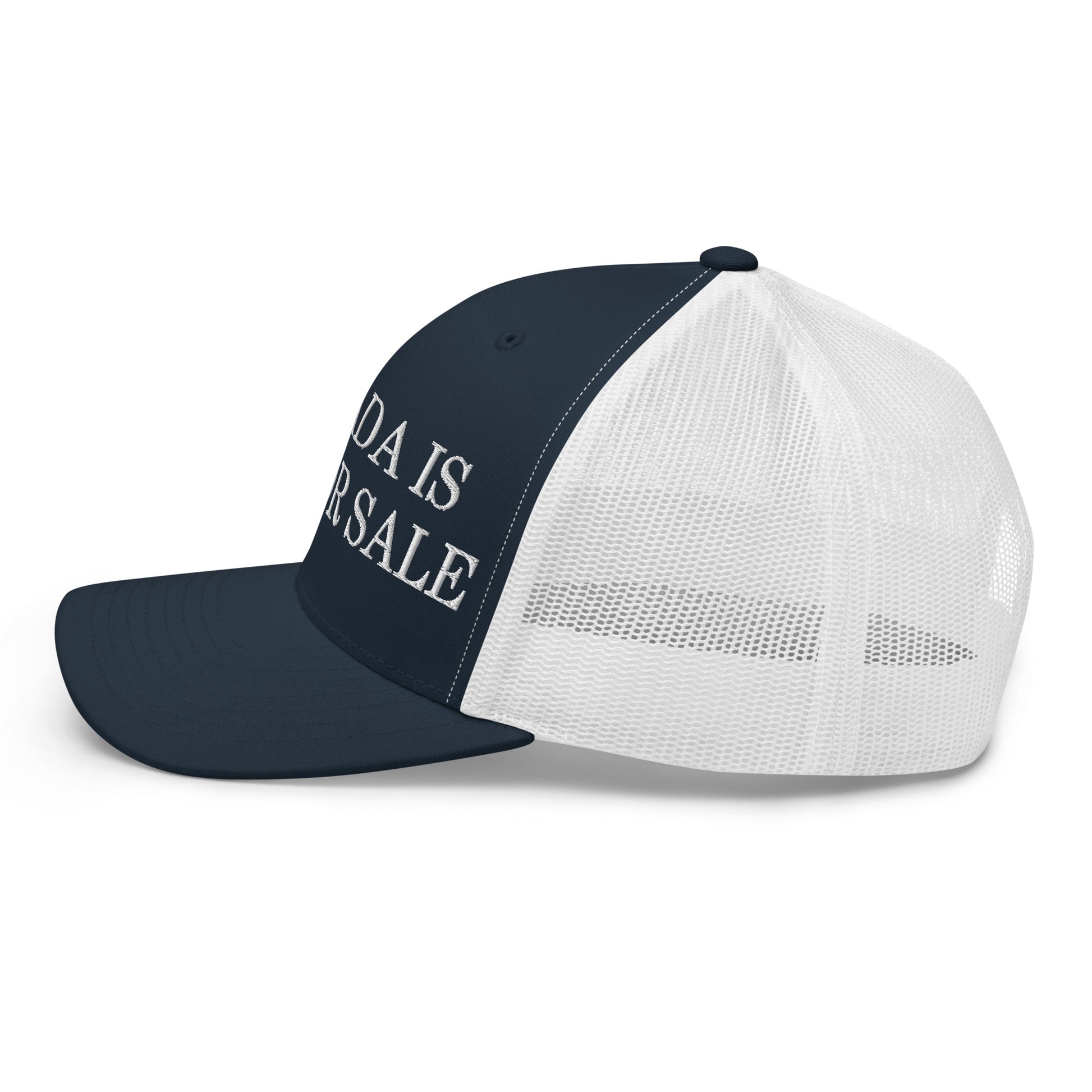 Canada is not for Sale Embroidered Mesh Trucker Hat Navy White