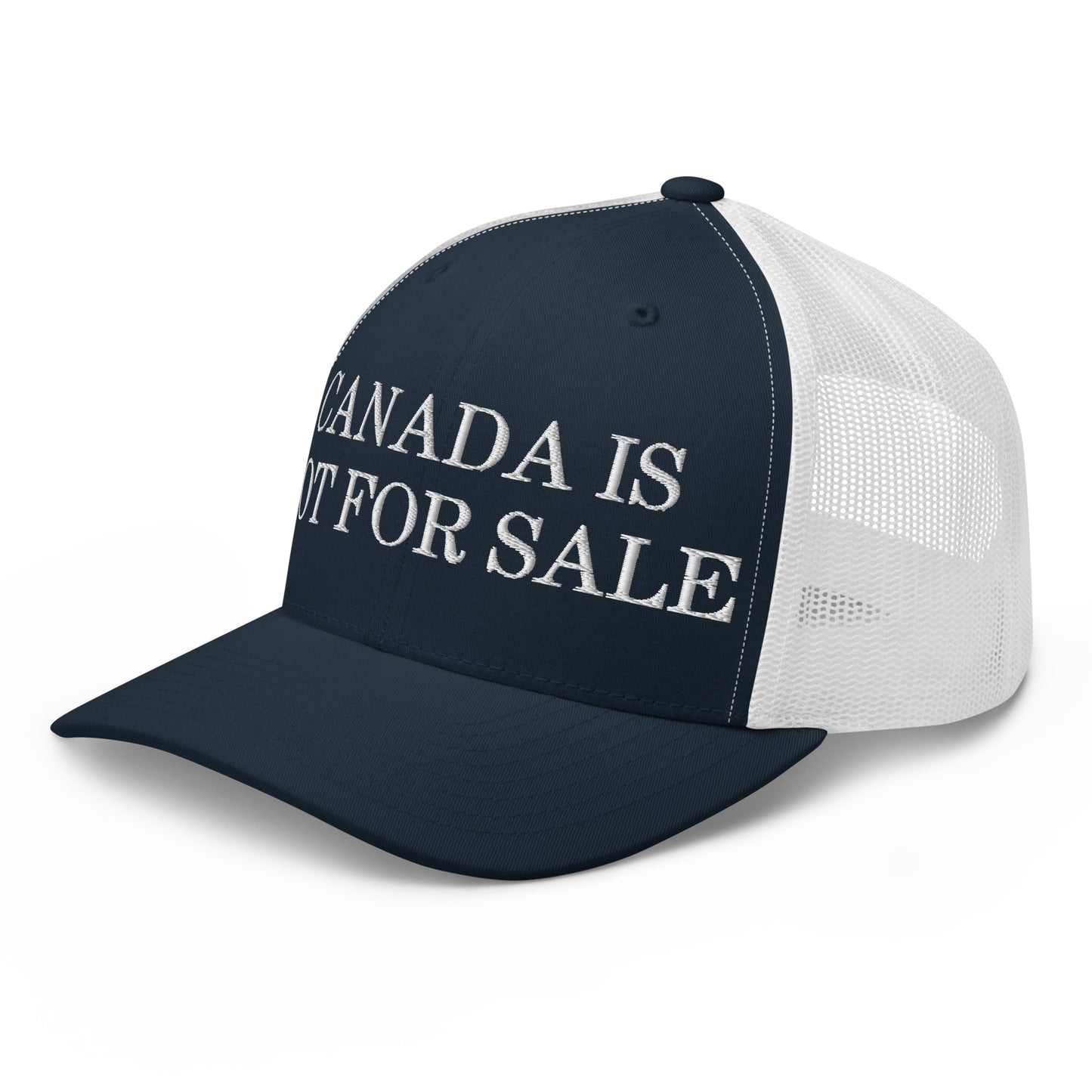 Canada is not for Sale Embroidered Mesh Trucker Hat Navy White