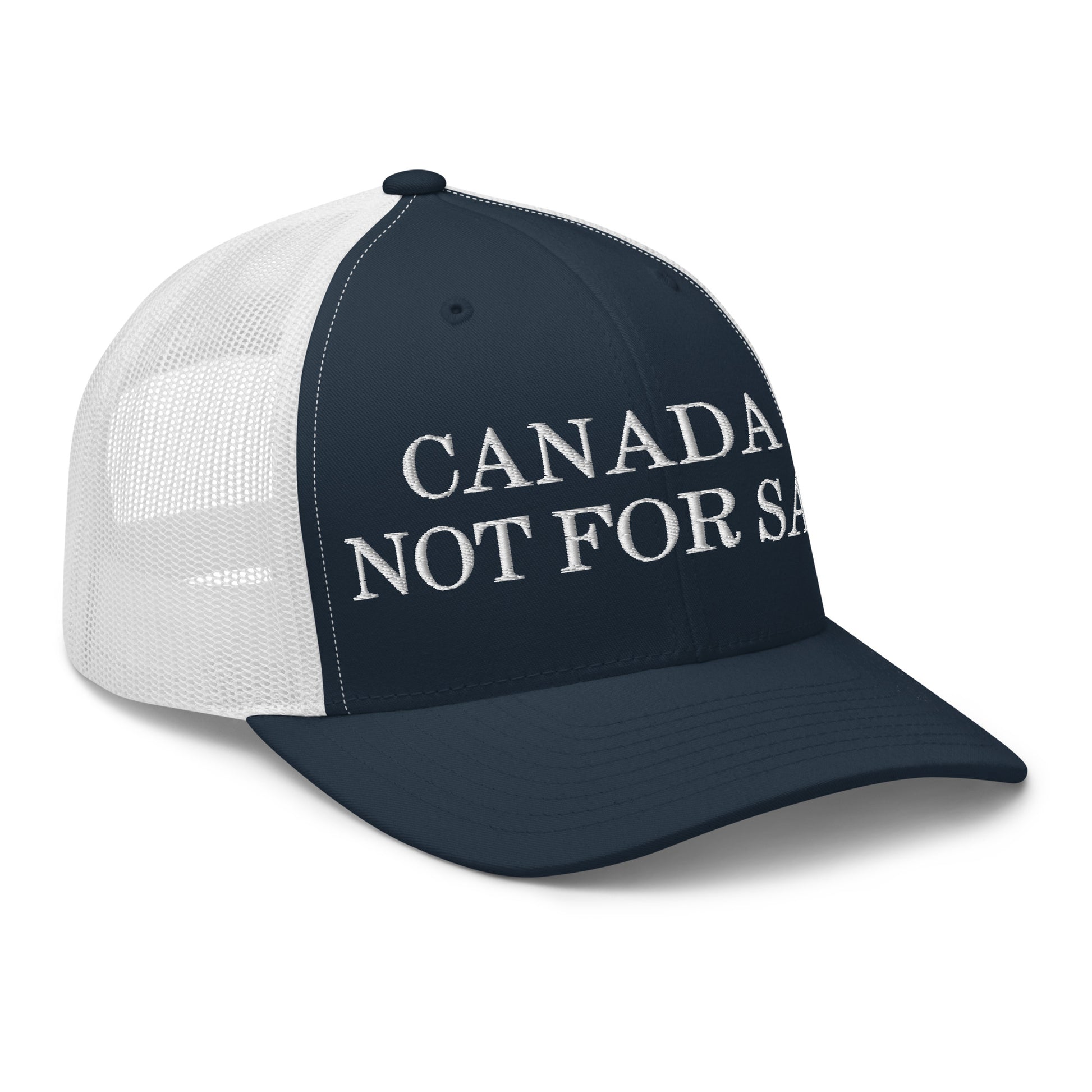 Canada is not for Sale Embroidered Mesh Trucker Hat Navy White