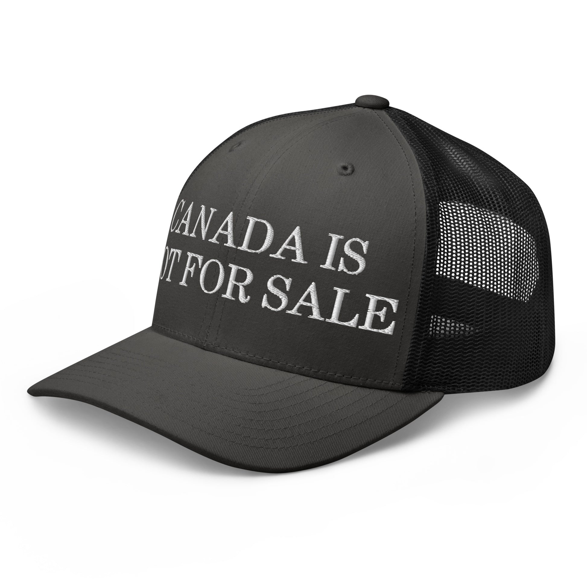 Canada is not for Sale Embroidered Mesh Trucker Hat Charcoal Black