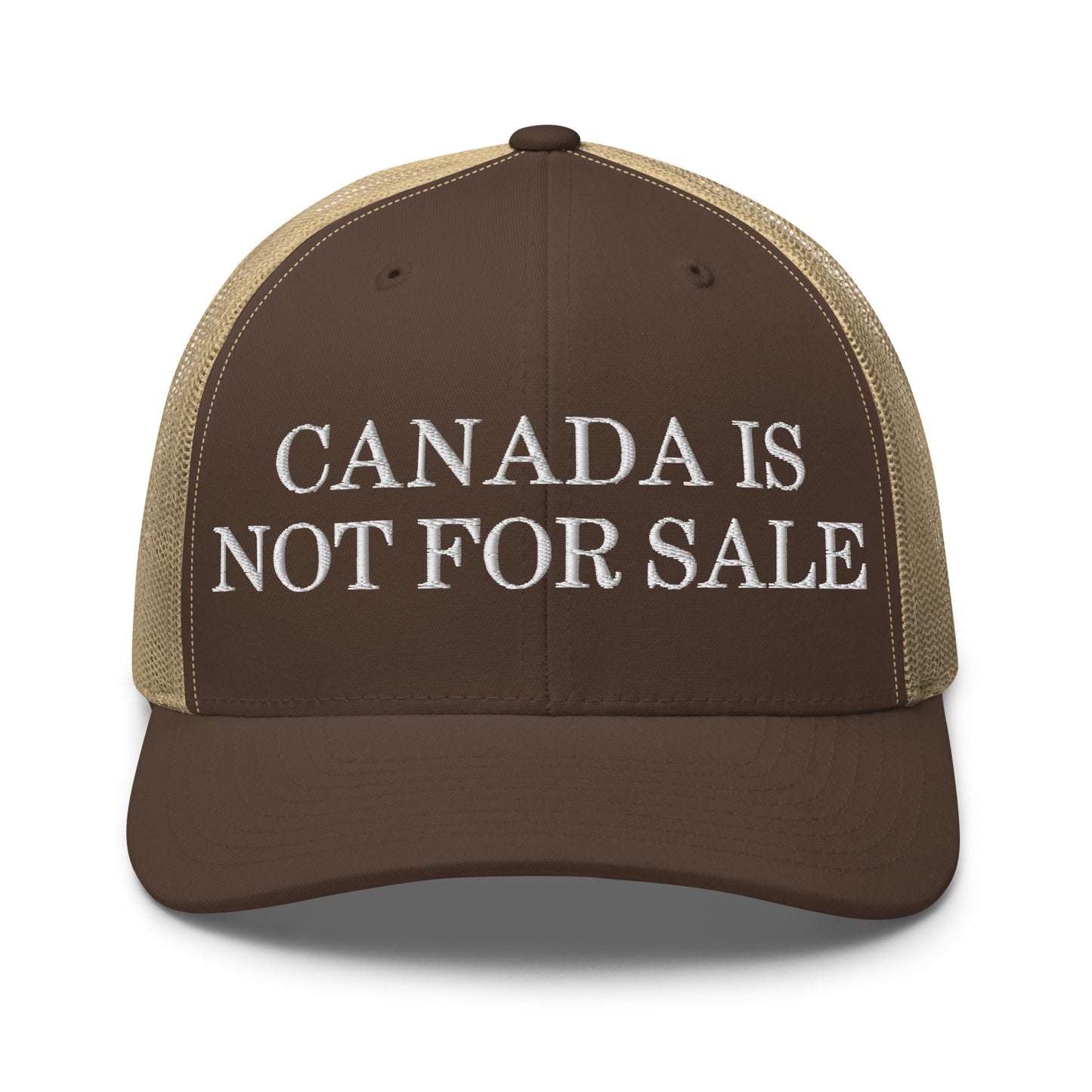 Canada is not for Sale Embroidered Mesh Trucker Hat Brown Khaki