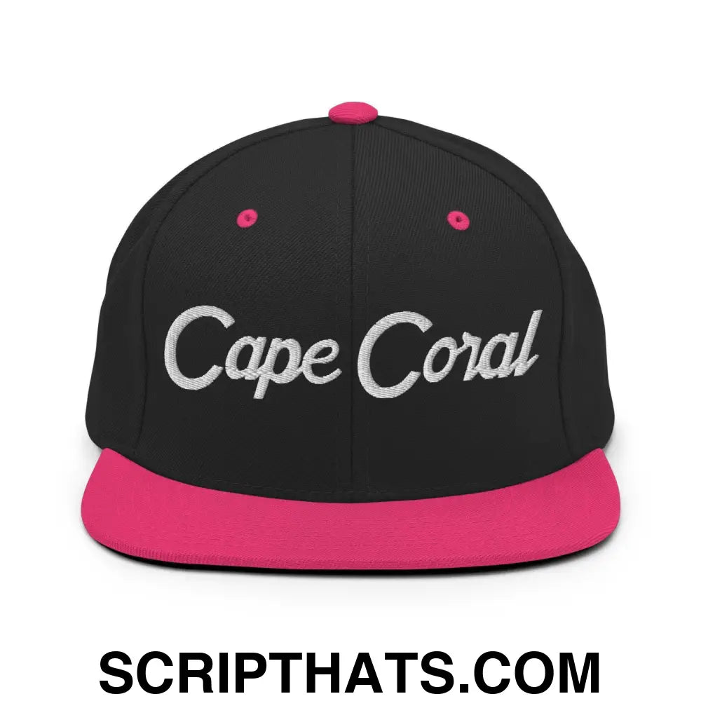 Cape Coral Script Snapback Hat Black Neon Pink