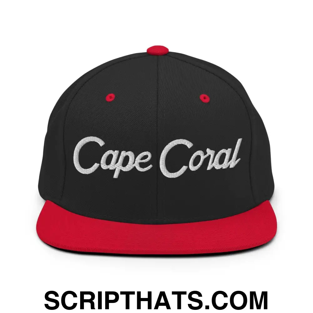 Cape Coral Script Snapback Hat Black Red