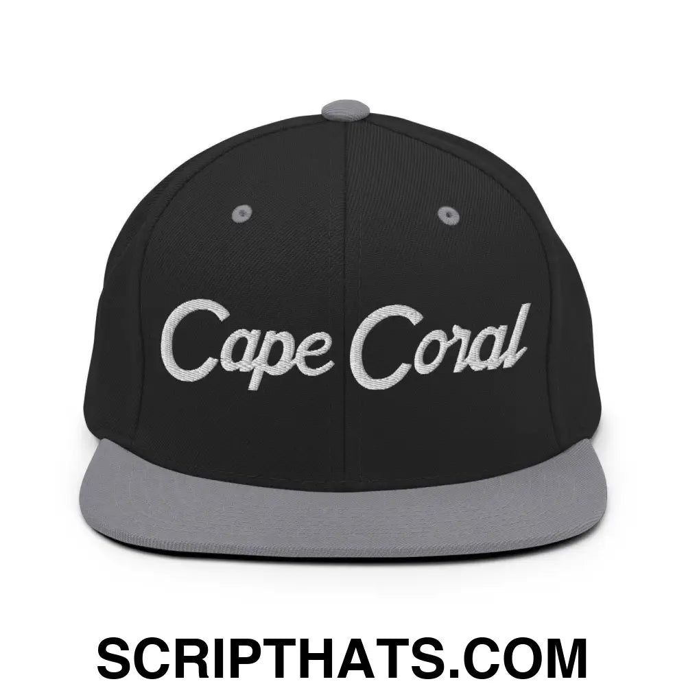 Cape Coral Script Snapback Hat Black Silver