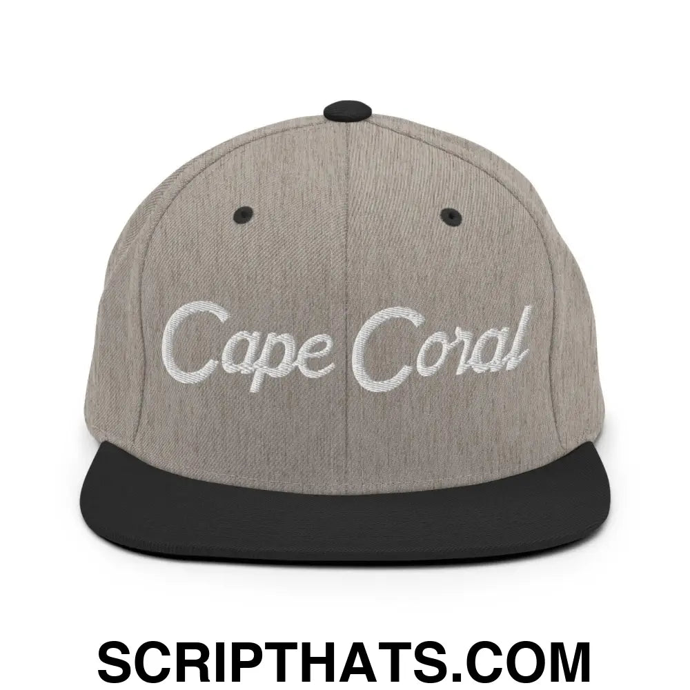 Cape Coral Script Snapback Hat Heather Black