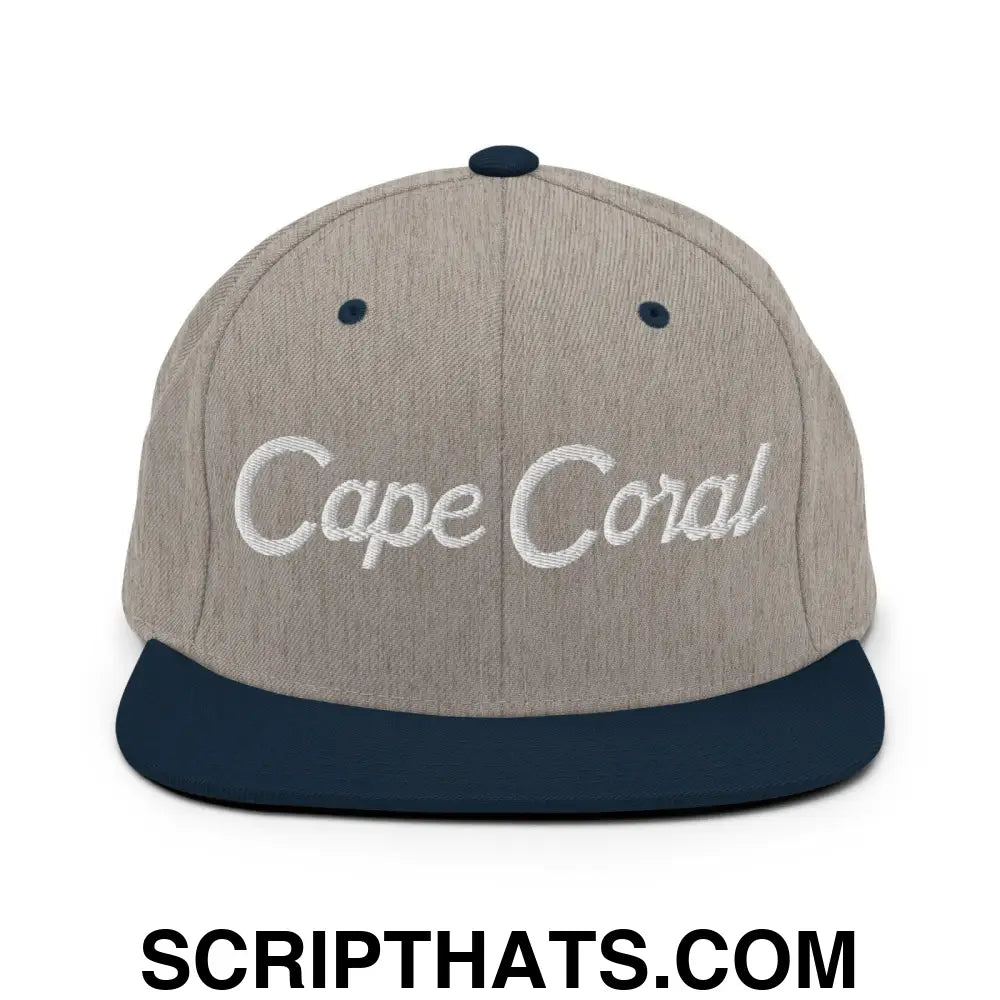 Cape Coral Script Snapback Hat Heather Grey Navy