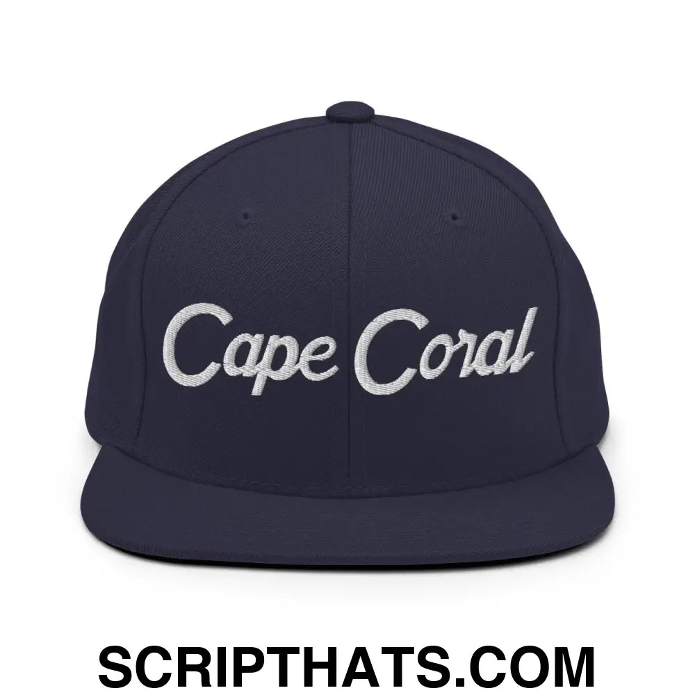 Cape Coral Script Snapback Hat Navy