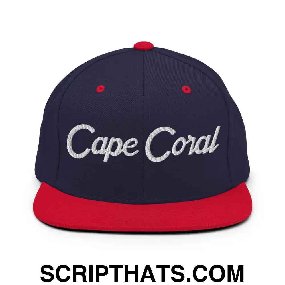 Cape Coral Script Snapback Hat Navy Red