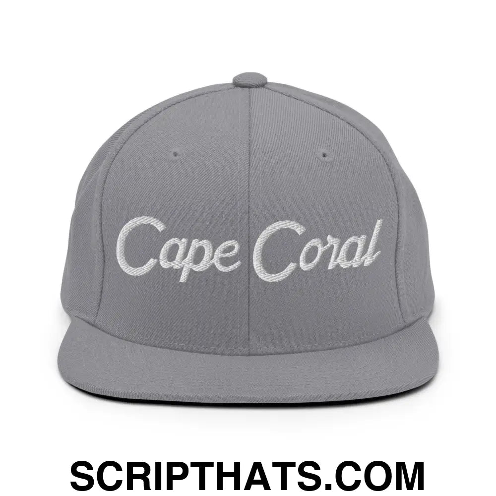 Cape Coral Script Snapback Hat Silver