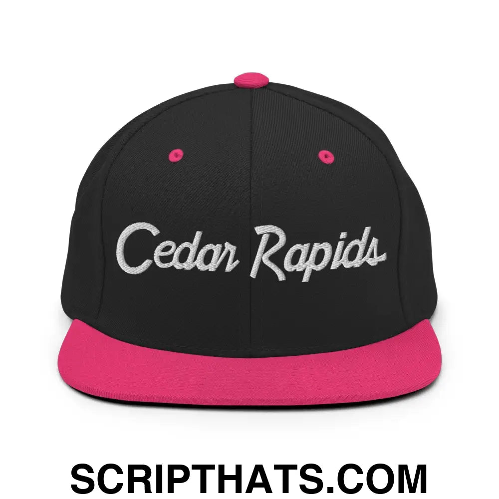 Cedar Rapids Script Snapback Hat Black Neon Pink