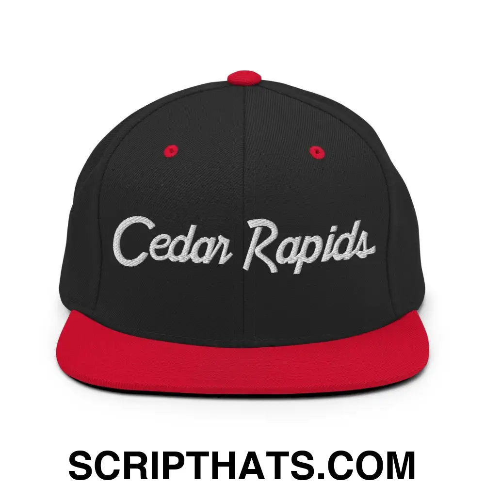 Cedar Rapids Script Snapback Hat Black Red