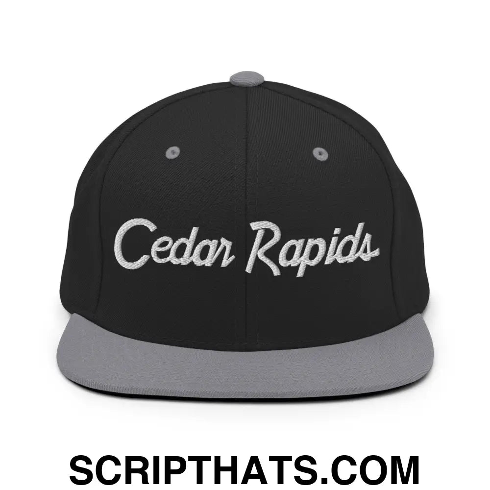 Cedar Rapids Script Snapback Hat Black Silver