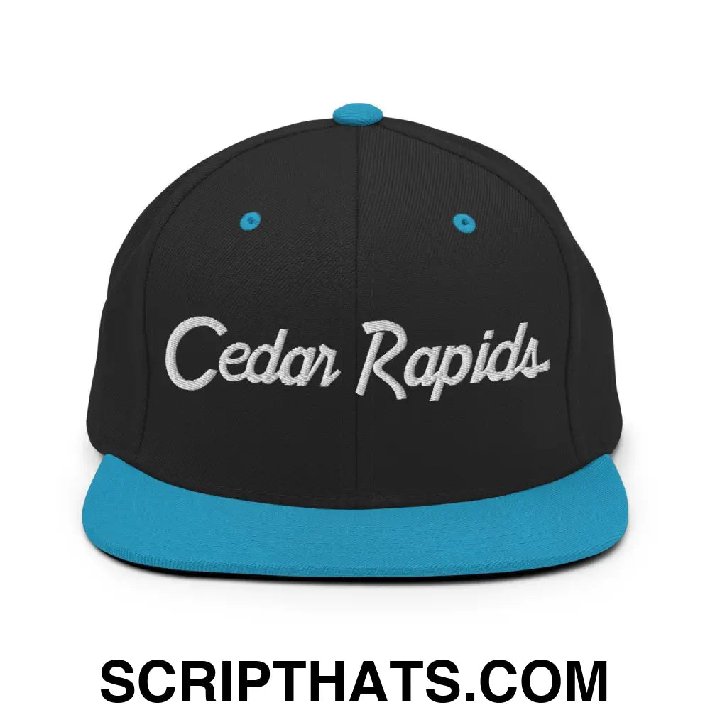 Cedar Rapids Script Snapback Hat Black Teal